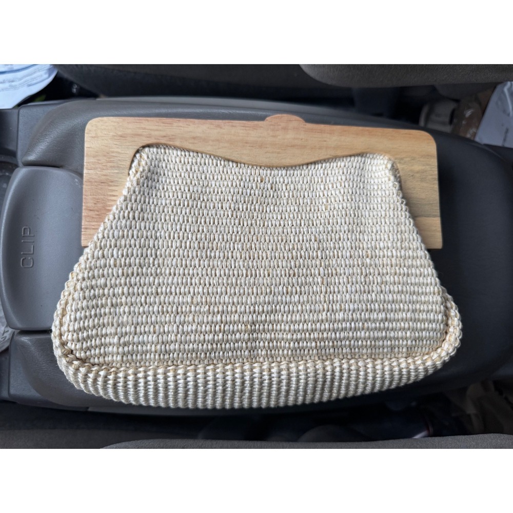 Urban Expressions Boho Woven Clutch with Wooden Frame Accent - Cream/Natural - Picture 7 of 7